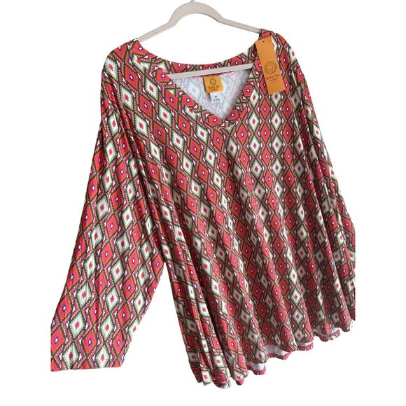 NWT Ruby Rd. Ladies V Neck Pink Abstract 3/4 Sleeve BOHO Stretchy Blouse SZ 4X - Picture 4 of 7